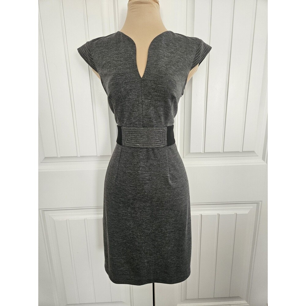 max and cleo Deep V Sheath Dress Sz 8 Gray Embellished Waist